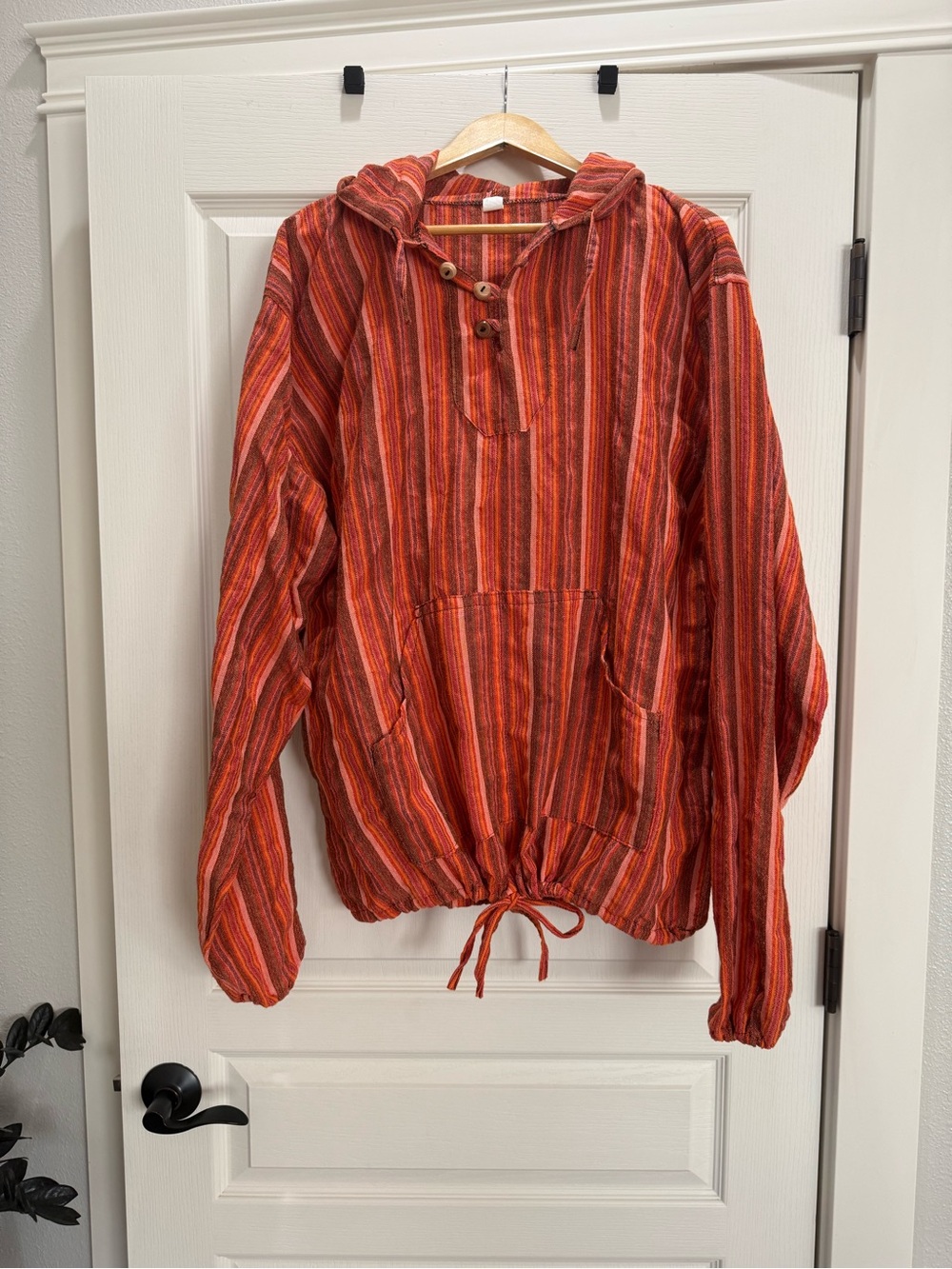 Unisex Oversized Striped Hooded Pullover Top - Orange Multi NWOT